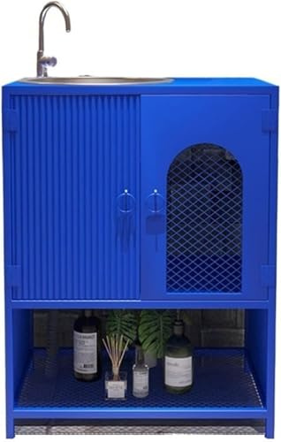 ZTGL Badmöbel Set Waschplatz Badezimmer Waschbecken mit Wasserhahn und Abfluss, Freistehender Badezimmermöbel Waschtisch, Loft Industrial Waschbecken mit Fächeraufbewahrung,Marine,Without Mirror