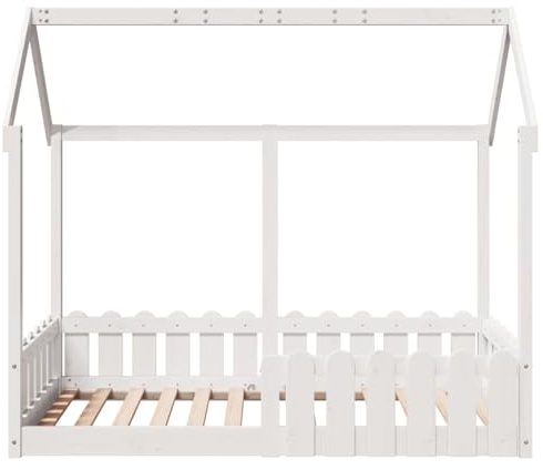 Kinderbett Hausbett Weiß 80x160 cm Massivholz Kiefer Einzelbett Familienbett Einzelbetten Doppelbett für Gästezimmer Wohnbereich Schlafzimmer Herberge