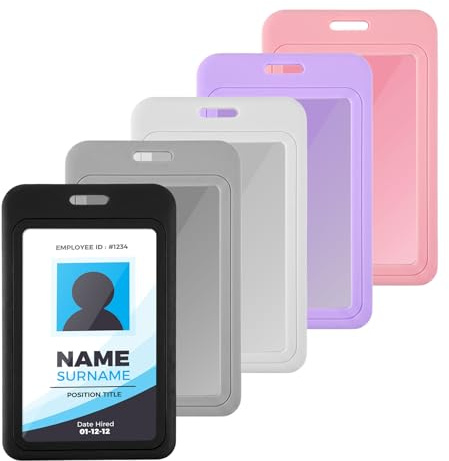 5PCS Id Card Holders, Hard Plastic Vertical Sliding Id Card Holder with Clear Window for Lanyard Office Workplace Access Key Cards (Multicolor)