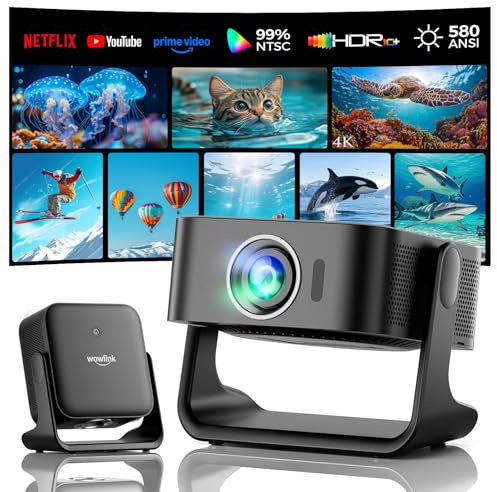 [Smart TV OS & HDR10+ & Sonido 3D] Proyector 4K con WiFi 6 y Bluetooth 5.4, Built-in Smart OS & Apps & Altavoces Duales, 1080P Native Auto Focus & Keystone, Proyector Home Movie - Negro
