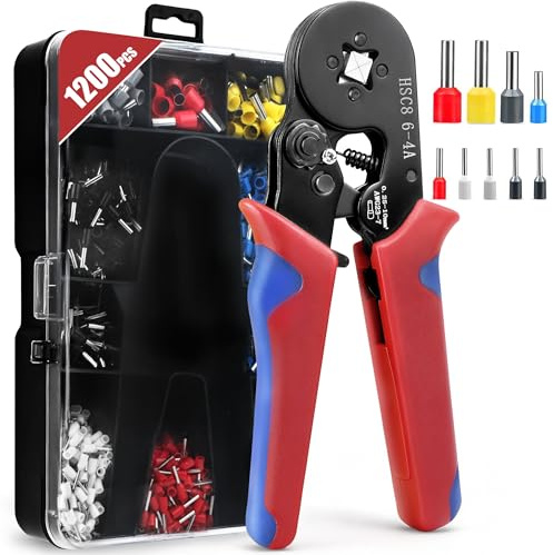 Uvital Ferrule Crimping Tool Kit, 0.25-10mm² Crimper with 1200 Connectors | Self-Adjustable Wire Ferrule Crimper Set with Terminal Connectors AWG 23-7, Electrical Cable Crimping Pliers for DIY Repair