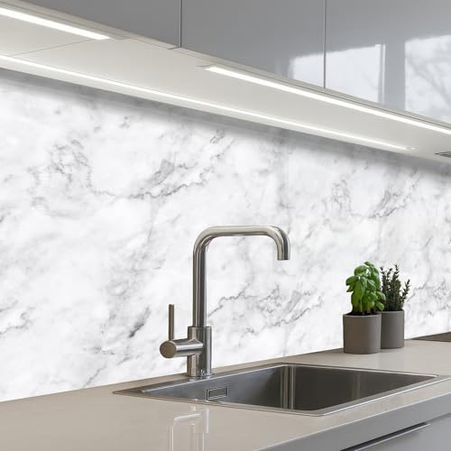 KitchenYeah© Splashback for Kitchen self-Adhesive Sink Splash Splatter | 32x59 / 80x150 cm - Guard Splashbacks Walls Classic - Marble - Veins - Gray