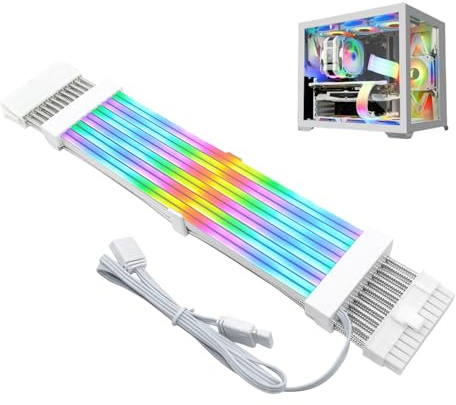 Ouitble ARGB PSU Kit de cache-câble 5 V 24 broches synchronisé RVB pour carte mère, carte graphique 8 broches, manchons d'éclairage ARGB pour rallonges de câble d'alimentation 60 cm