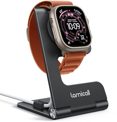 Lamicall Foldable Charger Stand for Apple Watch-[Ultra-Thin]Charging Holder | Aluminum Portable Desk Watch Charging Dock with Cable Organizer for iWatch Ultra3/2/1, SE 3/2/1, Series 1-11 (Not Charger)