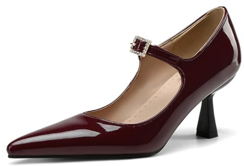 Eestfy Zapatos de Novia de Piel Charol Punta Afilada Tacón de Aguja Elegantes Pumps Nocturnos Recepción de Boda & Fiesta de Cóctel Tacones de Vestir Slip On Calzado Formal,Burgundy,44 EU