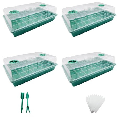 Genérico Paquete de 4 bandejas de Semillas con cúpulas ventiladas, Kit de 40 Celdas para jardinería Interior, propagación de Plantas e Invernadero