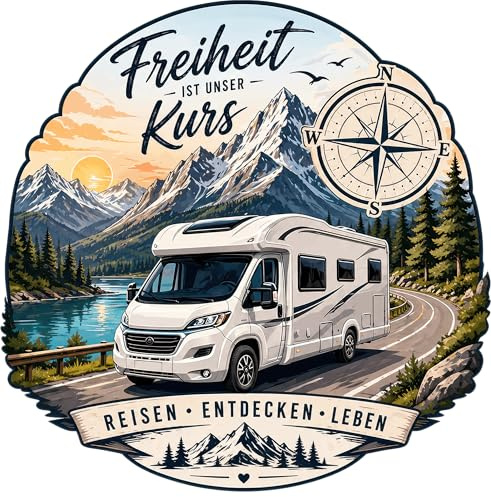 Wohnmobil Aufkleber, Vinyl, Wasserdicht, Camper Autoaufkleber mit Kompass & Spruch, 12x12 cm, 25x25 cm, 40x40 cm (40cm, Wohnmobil)