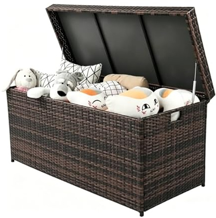 BreezTerra Polyrattan Gartenbox mit Deckel, auflagenbox wasserdicht 500L - Mit flexiblem Scharnier, UV-beständig, rostbeständig, großes Fassungsvermögen, Brauner Farbverlauf