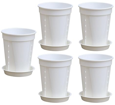 Vaso Per Piante Con Vassoio Di Drenaggio - Set Da 5 Pezzi Con Vassoio Contenitore Per Interni - Vasi Da Vivaio Per Piante Fiorite - Per Cortile Balcone Ufficio Soggiorno Giardino Coltivazione Semina E
