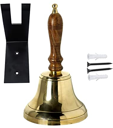 ARSUK Handglocke für Erwachsene, Holzklingel der letzten Bestellung für Schule, Weihnachtsmann, Abendessen, Weihnachtsfeier und ältere Menschen 23,8 x 10,7 x 10,5 cm, 510 g (4 Zoll Messing)