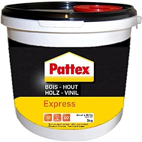 Pattex Bois Express, colle à bois à séchage rapide, colle vinylique pour montage, assemblage, placage ou contrecollage sur supports en bois, colle blanche, seau de 5 kg