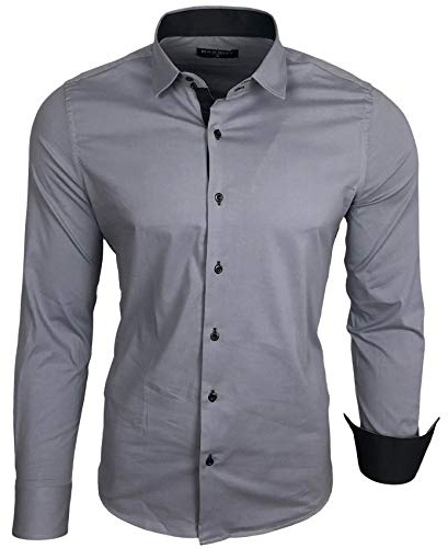 Baxboy Camisa de manga larga para hombre/Negocios Tiempo libre Boda/Fácil de planchar/Corte entallado/Traje Cuello Kent Camisa B-500, gris, M