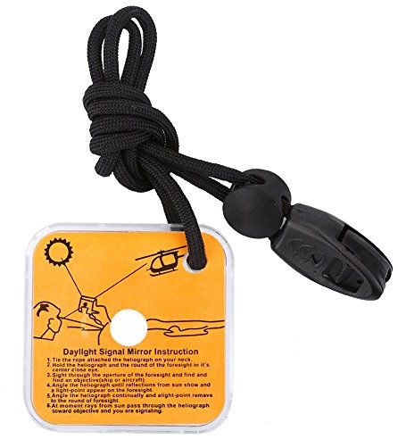 Miroir Réflecteur de Signalisation Réfléchissant Signal Appel Secours Etoile Clignotant Outil de Survie d'Urgence avec Cordon Manuel sur Dos