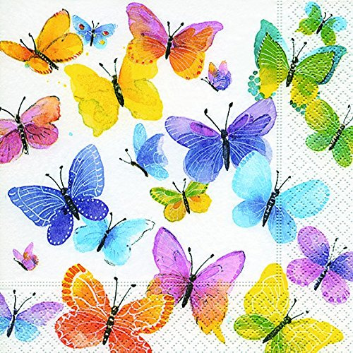 20 Servietten Überall bunte Schmetterlinge als Tischdeko Sommer Frühling mit Tiere 33x33cm
