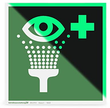 Betriebsausstattung24 Erste-Hilfe-Schild Augenspüleinrichtung - Folie langnachleuchtend & selbstklebend - Größe: 15 x 15 cm - Symbol Schild - DIN 67510 Klasse C - Leuchtdichte 150 mcd