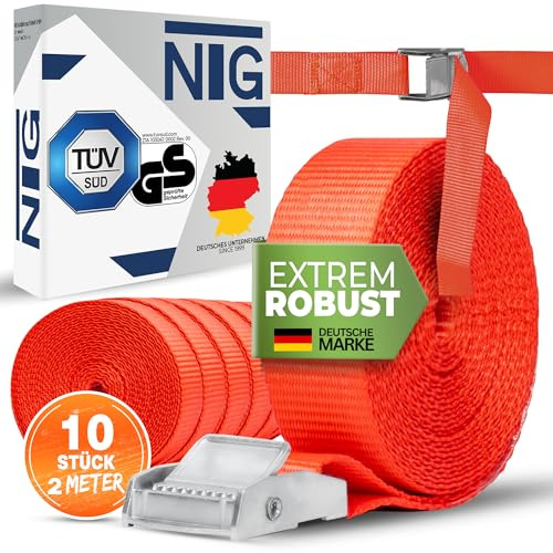 NTG Spanngurte 10 Stück 250 kg 2m mit Klemmschloss 25mm - DIN EN 12195-2 | Klemmschlossgurt Befestigungsriemen für LKW Anhänger Transporter - Ladungssicherung Spanngurt Zurrgurt