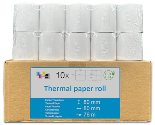10 Bobine Papier Thermique SANS BISPHÉNOL 80 x 80 x 12 mm SANS BISPHÉNOL A rouleaux thermique 80x80x12 pour ticket de caisse imprimante thermique caisse enregistreuse thermique au norme CEE