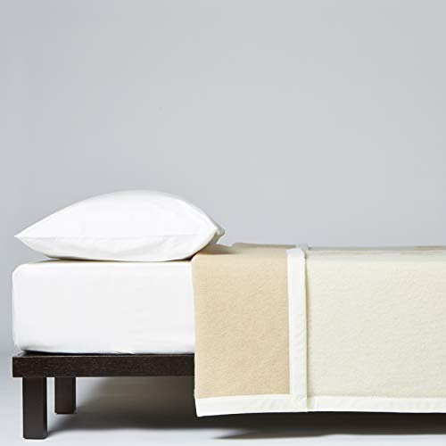 LANEROSSI Coperta Letto Singolo Agata Plus, Coperta in 100% Lana Vergine, 210x160 cm, Bianco/Beige