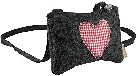BIOZOYG Annerl Dirndl Tasche aus Naturfilzwolle mit 140 cm Schultergurt I Damen Trachten mit Herz Applikation I Oktoberfest 17 x 12 cm Anthrazit