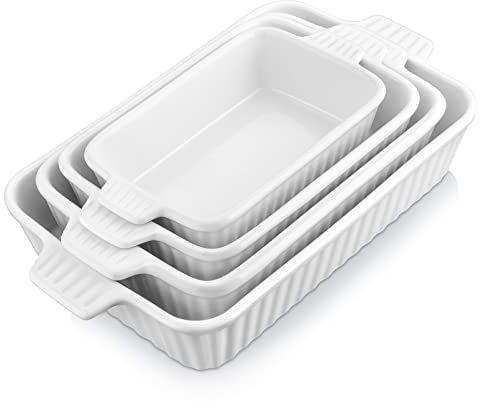 MALACASA serie Bake.Beka, Set de 4 Fuentes para Horno, Molde de Horno para Platos ideales para Lasañas, Pasteles, Tapas, Porcelana