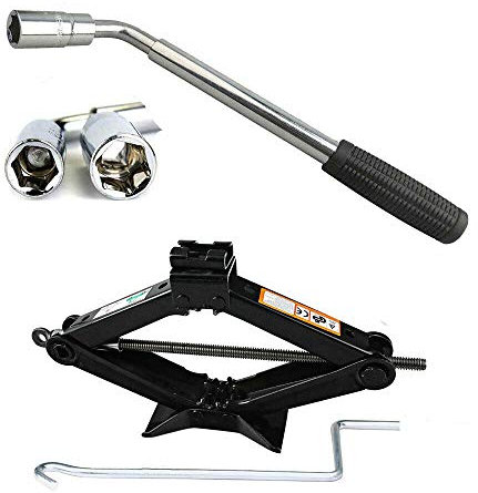 Universal Scissor Jack 2 Ton Scissor Wind Up Jack Extend from 105MM to 385MM and Extendable Wheel Brace Wrench Tyre Repair Tools Kit for Car Van(Wrench + 2Ton Jack)