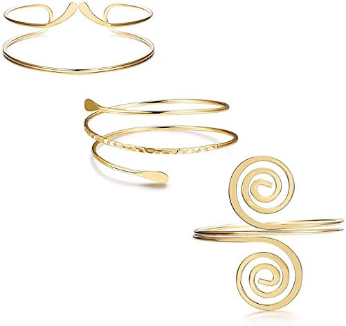 Finrezio 3 Pièces Bracelet sur Le Haut du Bras Brassards Ouverts Ensemble De Bijoux De Brassard à Spirale Simple Dia.3 Réglable