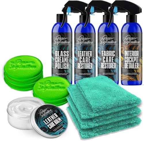 Pure Definition Car Interior Detailing Kit, Glass, Leather, Fabric Cleaner and Accessories - Cleaning Set Restores Trim, Upholstery, Plastic and Mirror