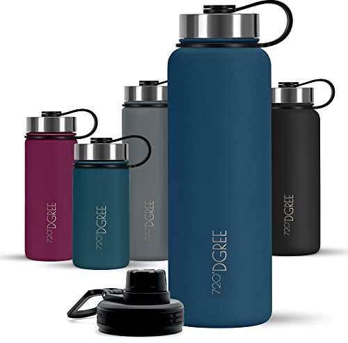 720°DGREE Edelstahl Trinkflasche 710ml “noLimit” - Auslaufsicher, Kohlensäure geeignet, BPA-Frei - Thermosflasche, Isolierflasche mit Schraubverschluss für Kinder, Schule, Fitness +Gratis Sportdeckel