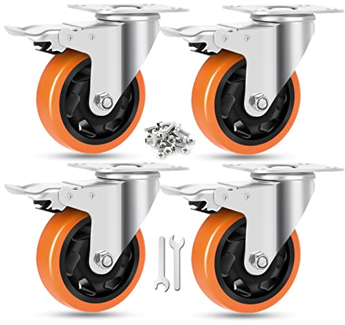 W B D WEIBIDA 100mm Ruote per Mobili Pesanti, Capacità 540kg Sposta Mobili con Ruote, Abbastanza Commovente e Durevole Ruotelle Pesanti con 4 Freno, per Mobili, Banchi da Lavoro e Industriali Set di 4