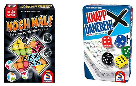 Schmidt Spiele 49327 Noch mal! & 51426 Knapp Daneben, Würfelspiel in der Metalldose, bunt