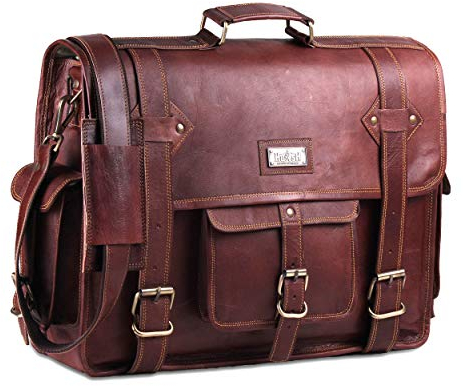 Hulsh Leder Messenger Bag für Herren - Vintage Laptop Tasche Leder Satchel für Herren - 18 Zoll gepolsterte braune Leder Computertasche, Braun