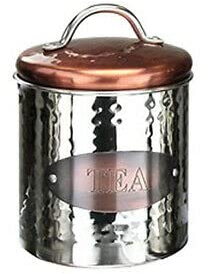 Vision4ever 1x Copper Tea Canister Embossed Metal Kitchen Storage Tin