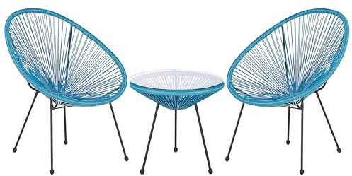 Beliani Lustiges Balkonset 2 Stühle mit 1 Tisch Spaghetti-Optik Rattan blau Acapulco II