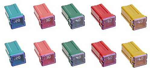 BOJACK Jcase Fusible Assortiment 20A 30A 40A 50A 60A Kit de Fusibles en Forme de Boîte à Profil Haut pour Camions ＆ Voitures (Lot de 10, 2 pour chaque Ampérage)