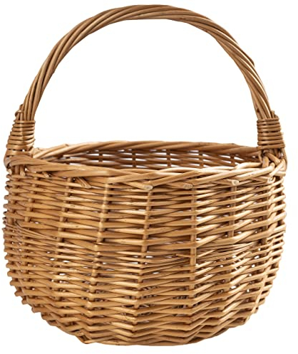 Creative Home Weihnachtskorb Kleiner Weidenkorb mit Henkel | Klein 22 x 22 x 26 cm (+/- 2 cm) | Handgeflochtener, Geschenkkorb, Obstkorb, Bügelkorb | Naturfarbe | Osterkörbchen