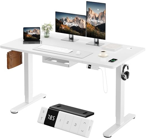 Devoko Bureau Assis Debout Électrique 160×80 cm, 3 Mémoires, USB, Blanc