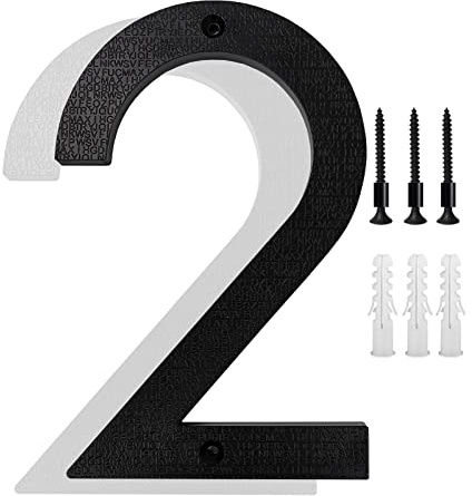 8’’ Modern Floating House Numbers for Outside, Large Black Shadow Home Number with Nails Kit & Template, Easy to Be Mounted for Exterior House Address, Garage Gate, Street, Farmhouse, Number 2