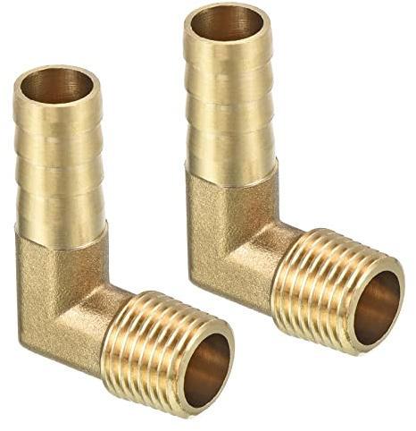 QUARKZMAN 2Pz Spinato a 1/4 PT Maschio Filettatura Tubo 10mm Raccordo Oro | 90 Grado Gomito, per Aria Acqua Carburante Pneumatico Flessibile, Barb Flessibile, Ottone