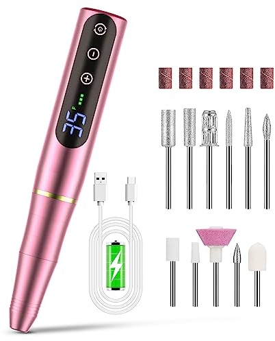 NAILGIRLS Fresa per Unghie Professionale 35000 Giri, Lima per Unghie Elettrica Senze Fili con Display LCD, 11 In 1 Kit Manicure Pedicure Ricaricabile Velocità Regolabile