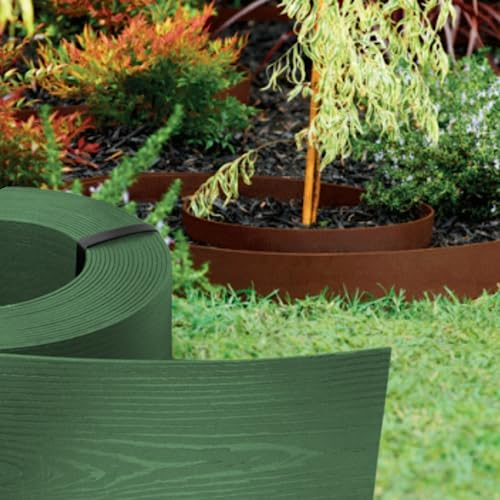 GARDENIX WoodBorder - Bordo flessibile effetto legno, in plastica, lunghezza 10 m, altezza 13 cm, colore verde