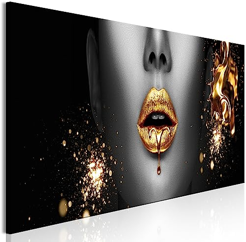 decomonkey Akustikbild Abstrakt Mund 120x40 cm 1 Teilig Leinwand Modern Bilder Wandbilder XXL Schallschlucker Schallschutz Akustikdämmung Wandbild Deko Wandkunst Frau Fashion Schwarz