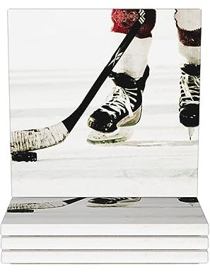 Untersetzer aus Keramik, Eishockey-Muster, rutschfest, Korkboden, Einweihungsgeschenke, 4 Stück