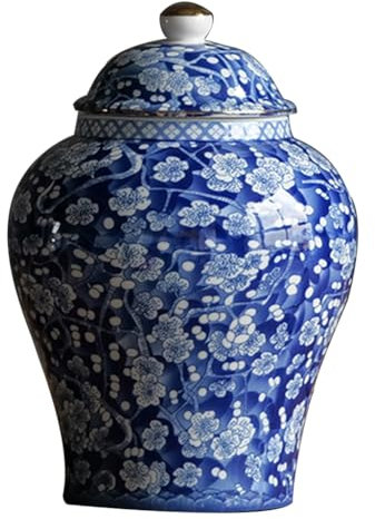 Chinoiserie Porcelain en Céramique Ginger Pocgs avec Couvercle Ancien Pots De Temple Chinois pour Décoration Intérieure, Style Oriental, Pots De Rangement Vase De FL C