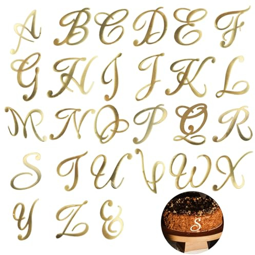 LuenHego Goldene Acryl Kuchen Topper A-Z 27 Stück DIY Kuchen Dekorationen für Geburtstag, Hochzeit, Abschlussfeier, Babyparty | DIY Kuchendekorationen für Geburtstag, Hochzeit, Abschlussfeier, Babyparty, Gold