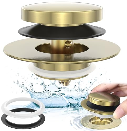 Tappo per vasca da bagno con punta aggiornata, in oro spazzolato, tappo di scarico universale per vasca da bagno, sostituisce Lift and Turn, scarico a leva per vasca da bagno, facile da installare