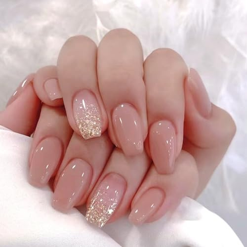 24 Stück Press on Nails Eckig, Mittellang Französische Nägel zum Aufkleben Acryl Full Cover Falsche Nägel, Square Künstliche Nägel Rosa Glänzend Fingernägel Fake Nails für Frauen und Mädchen