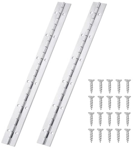 GRVICH 2 PCS 12 Inch Continuous & Piano Hinges with 24pcs Screws, 300 mm Stainless Steel Continuous Hinge with Holes, Heavy Duty Polished Piano Hinges with Holes for Pianos, Cabinet Doors, Boats