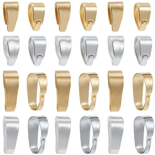 Beebeecraft 1 Box mit 80 Stück Snap On Bails 24 Karat vergoldet & 925 Sterling Silber beschichtet 4 Stile Pinch Clip Clasp Bails für Halskette Schmuckzubehör 5 * 7mm