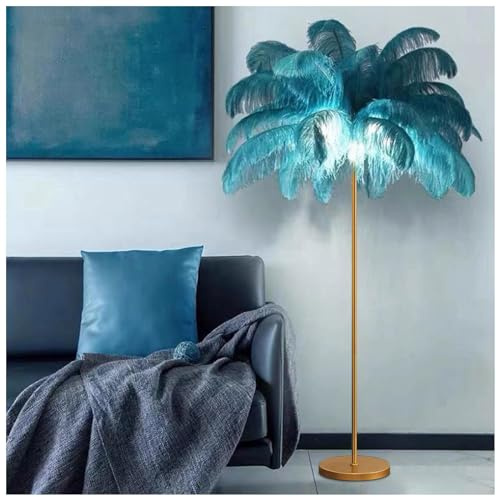ANram Lampadaire en plumes d'autruche pour salon 160 cm, lampe sur pied en plumes d'autruche pour décoration de chambre à coucher, grande lampe avec ampoule LED G4 à intensité variable
