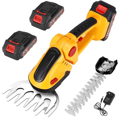 Akku Heckenschere Mit Akku Und LadegeräT, 24V Akku Gartenschere, 2 in 1 Schnurlose Grasschere & Heckenschere, 2 24V 1500 mAh Wiederaufladbaren Li-Ion Akku, 2 Messer, für Garten Rasen